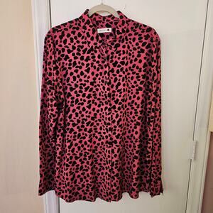 JMITHA Pink and Black Cheetah Button Up Shirt Size XL Artsy Business Art to Wear